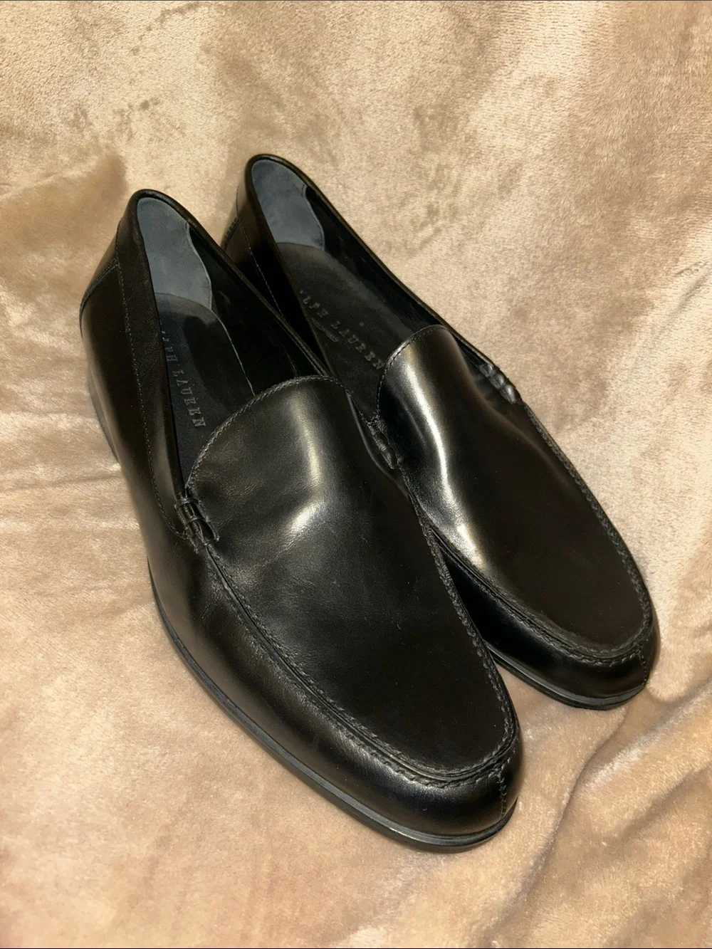 Ralph Lauren Collection Sleek Black Polished Italian Leather Shoe Loafers 13